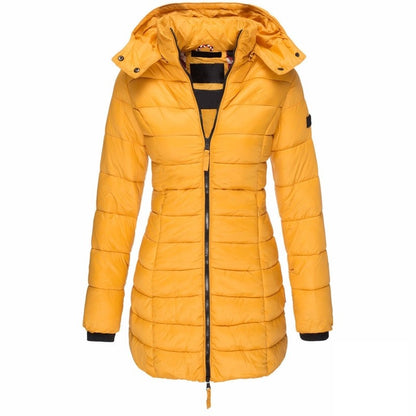 Veste jaune mi-longue en coton pour femme, rembourrée, MidSlim, style moderne et confortable - Alikens