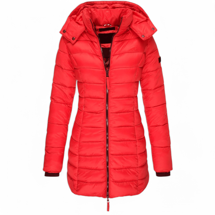 Veste rouge mi-longue en coton pour femme, rembourrée, MidSlim, style moderne et confortable - Alikens