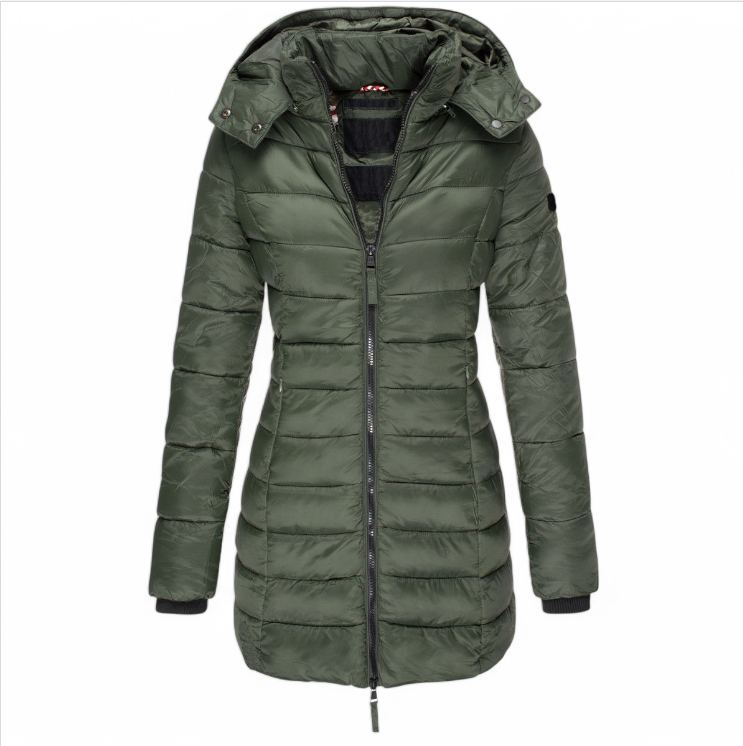 Veste verte mi-longue en coton pour femme, rembourrée, MidSlim, style moderne et confortable - Alikens