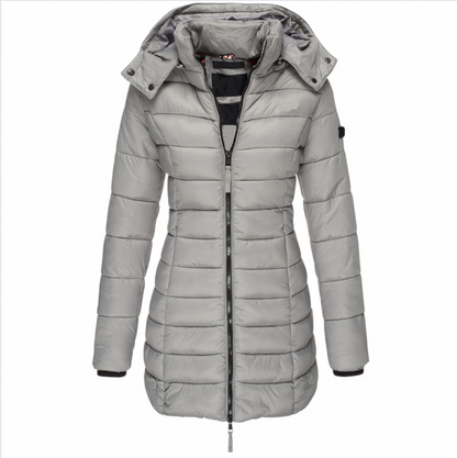 Veste grise mi-longue en coton pour femme, rembourrée, MidSlim, style moderne et confortable - Alikens