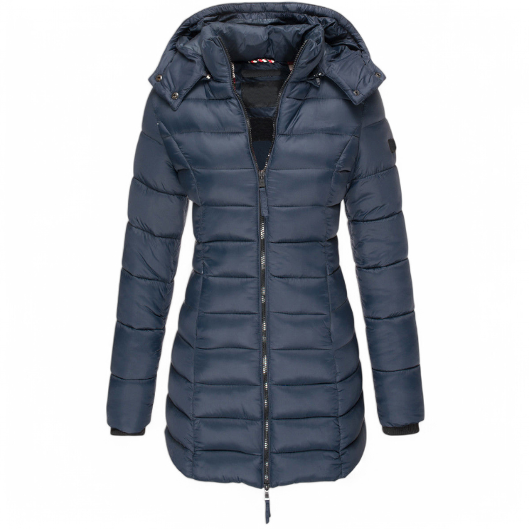 Veste bleu marine mi-longue en coton pour femme, rembourrée, MidSlim, style moderne et confortable - Alikens